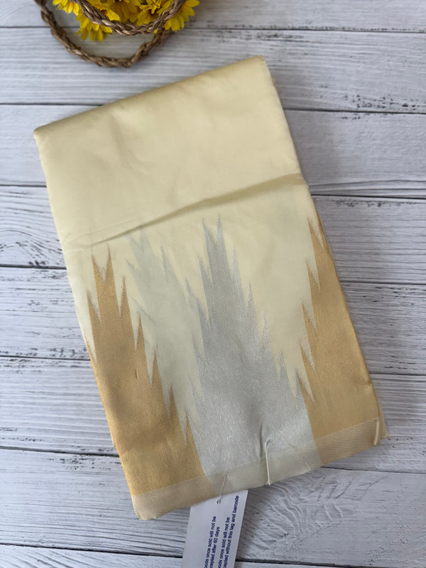 Semi silk saree with temple borders - Cream