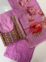 Unstitched Chanderi suit Set with kanta and knot embroidery- MK171