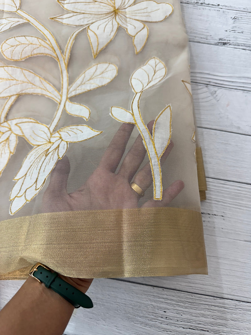 Banarasi Organza saree with applique work MS4532