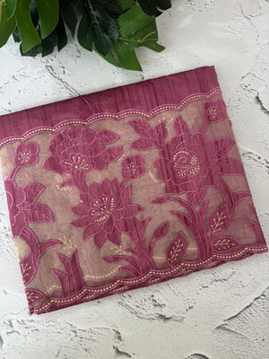 Blended tussar saree with organza applique applique borders MTSS452 BerryPink