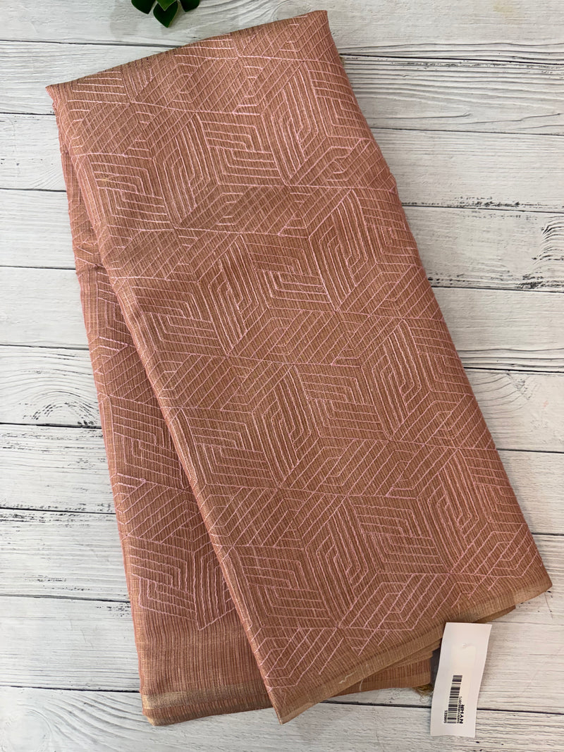 Tissue Silk embriodery saree MS49888 - PeachPink