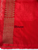 Semi katan Banarasi saree with antique zari weaving MSKZ248 Offwhite & Red