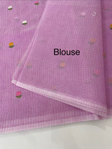 Kota checks saree with embroidery MS7680 Lavender