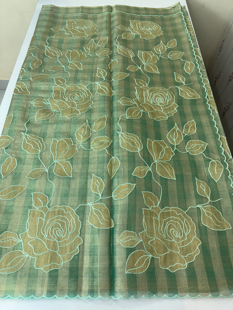 Tissue Silk applique work saree MSH133- JadeGreen