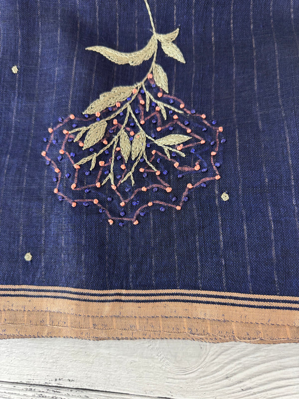 Pure linen handwork sarees MLS7854
