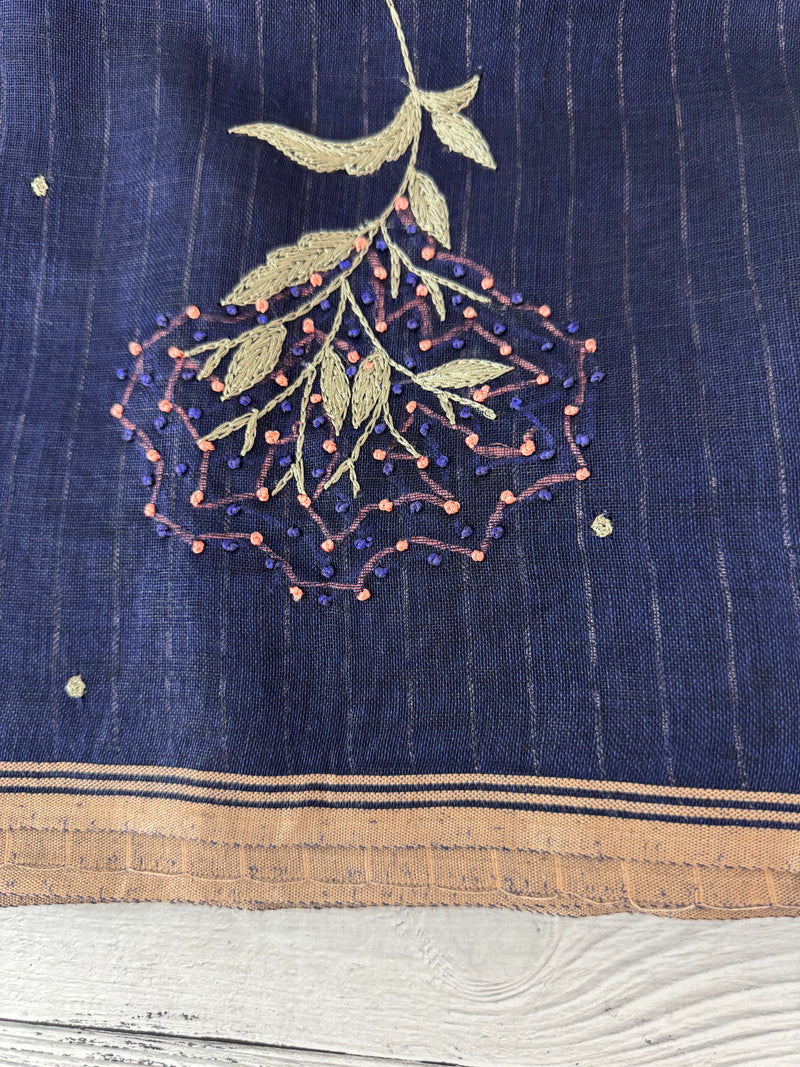 Pure linen handwork sarees MLS7854