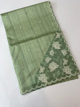 Cutwork Semi tussar saree MTSS674 DuskyGreen