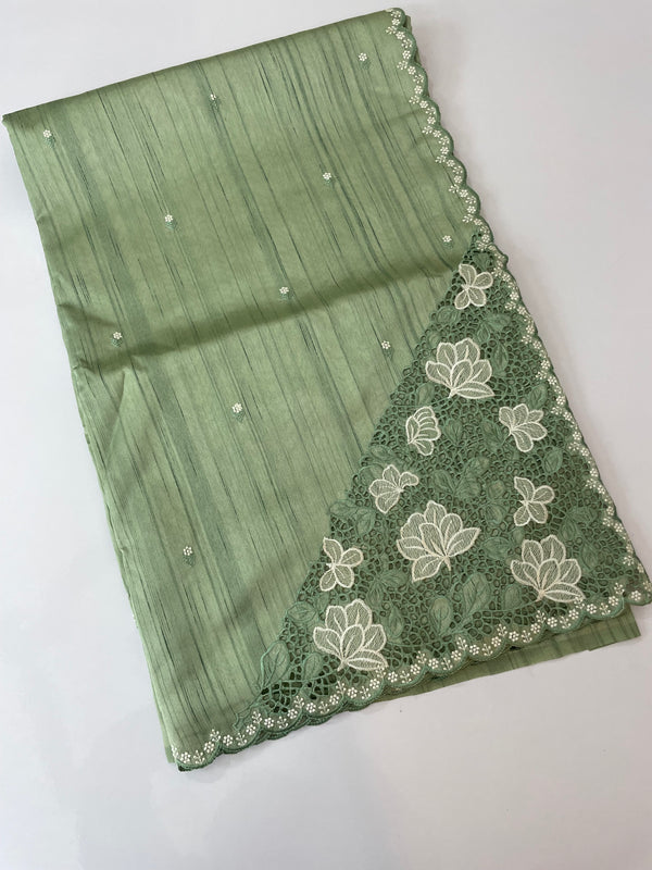 Cutwork Semi tussar saree MTSS674 DuskyGreen