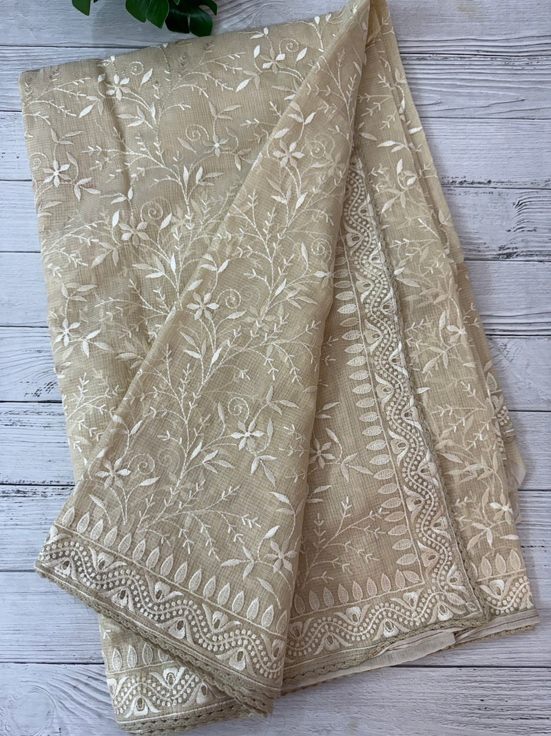Netkota saree with chikankari embriodery work saree  MS11979 Beige