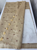 Blended tussar saree with embriodery - MJHG44 Chiku