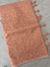 Moonga checks saree with embroidery MSH219 Peach