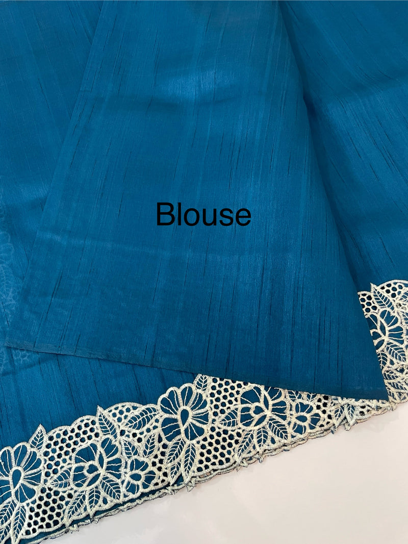 Cutwork Semi tussar saree MTSS879 DeepBlue