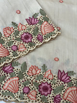 Cutwork Blended tussar saree MTS609 - Beige