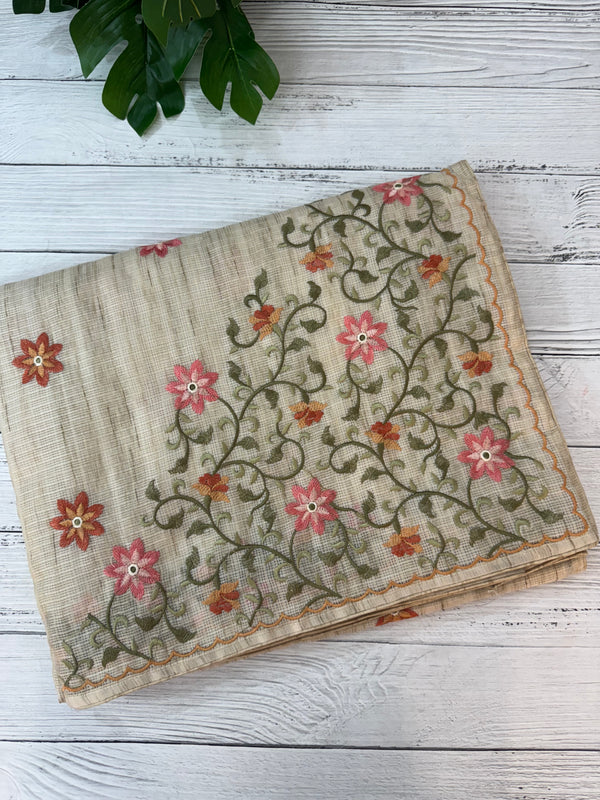 Soft kota silk saree with embroidery MSS678- Beige