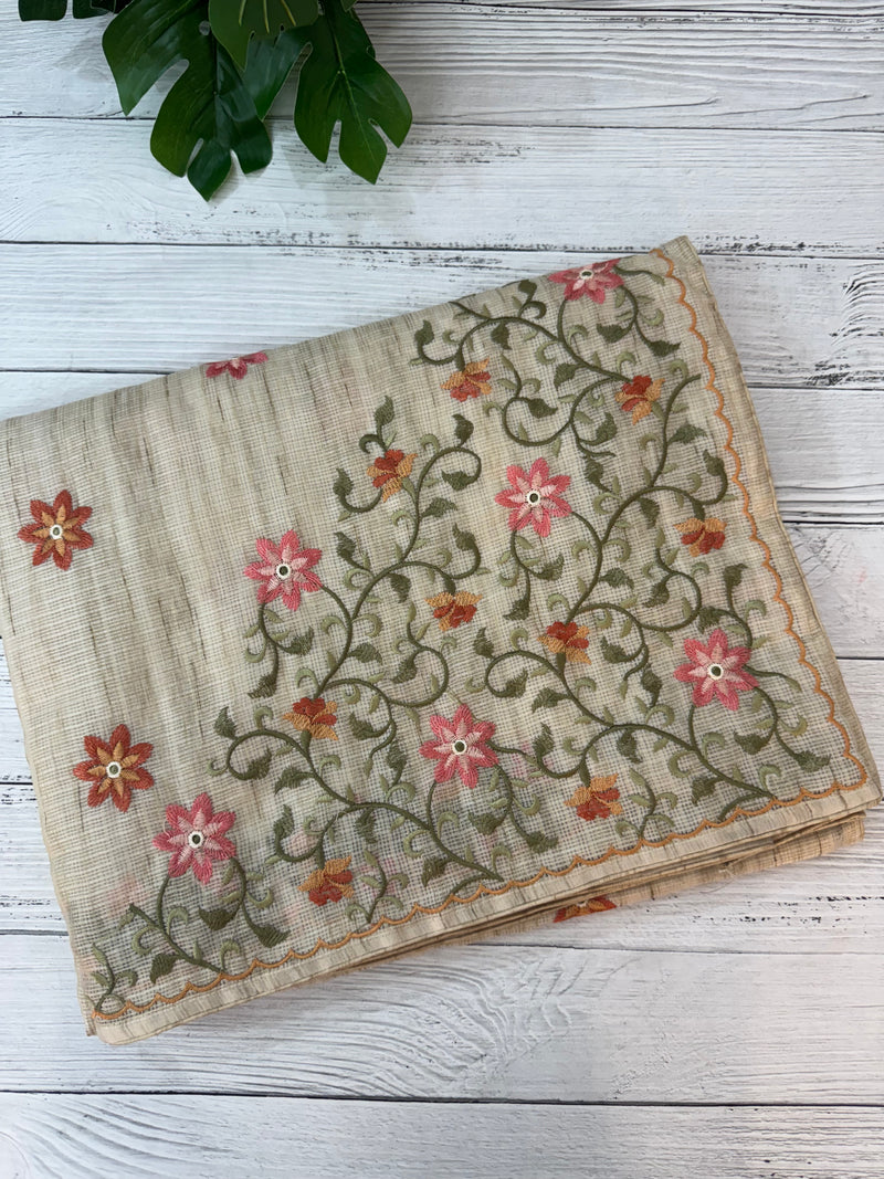 Soft kota silk saree with embroidery MSS678- Beige
