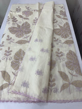 Mul chanderi tissue applique work saree MSH177