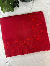 Premium Moonga Kota checks saree with embriodery borders MSH122 - Red