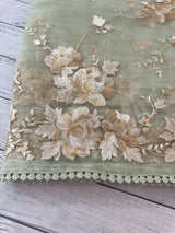 Tissue Organza saree with thread work  MS14931 PastelGreen
