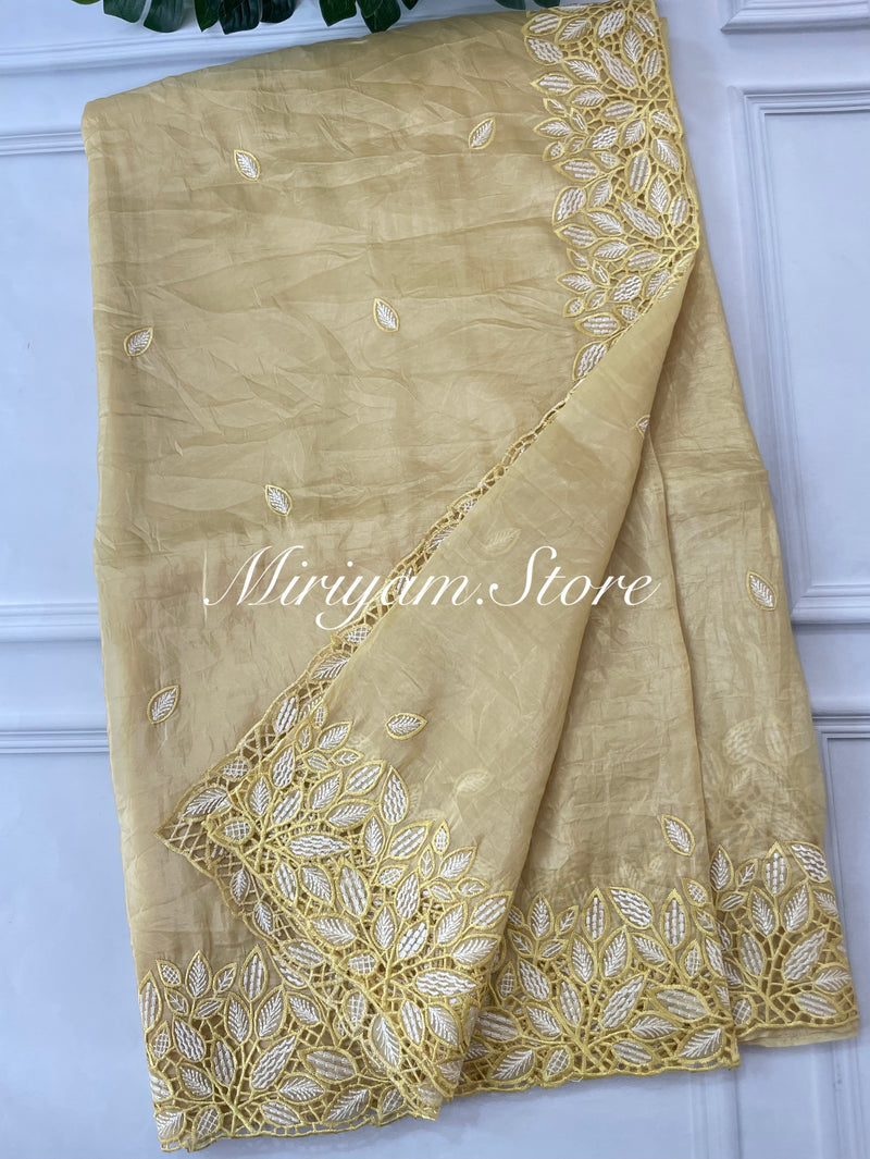 Crush Organza cutwork & embroidery saree FKSF179 PastelYellow