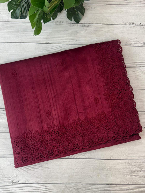 Cutwork Semi tussar saree MTSS845 - Burgundy