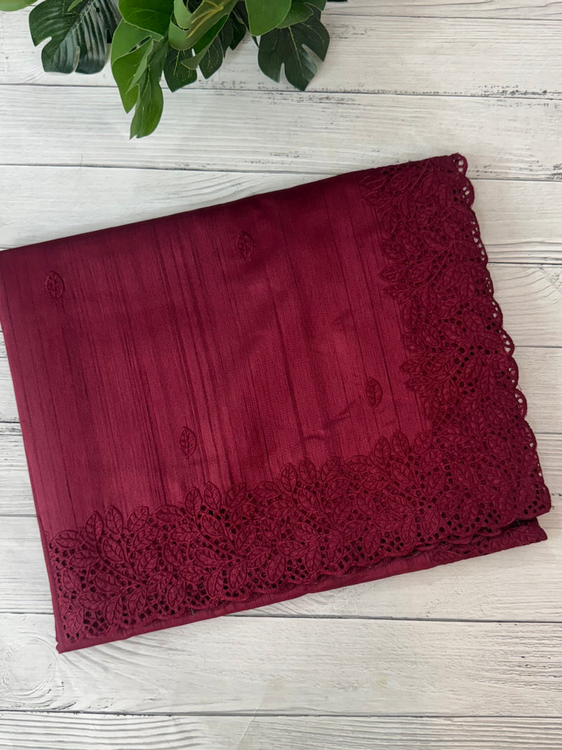 Cutwork Semi tussar saree MTSS845 - Burgundy