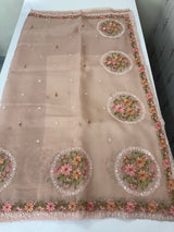 Tissue mix crush Organza saree with embroidery work MS6788 - PeachPink
