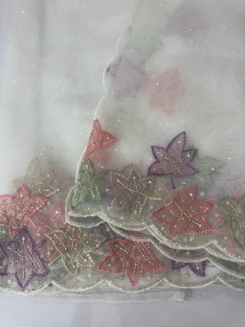Handworked glass organza saree with applique work- MSHW227 - White