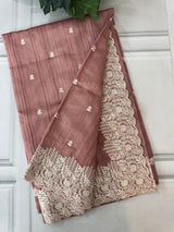 Embroidered Crepe semi tussar silk saree- MS14330 DuskyPeach