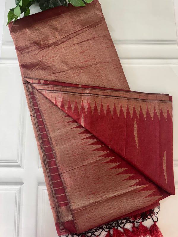 Semi silk saree with temple border MSSF146 - MaroonRed