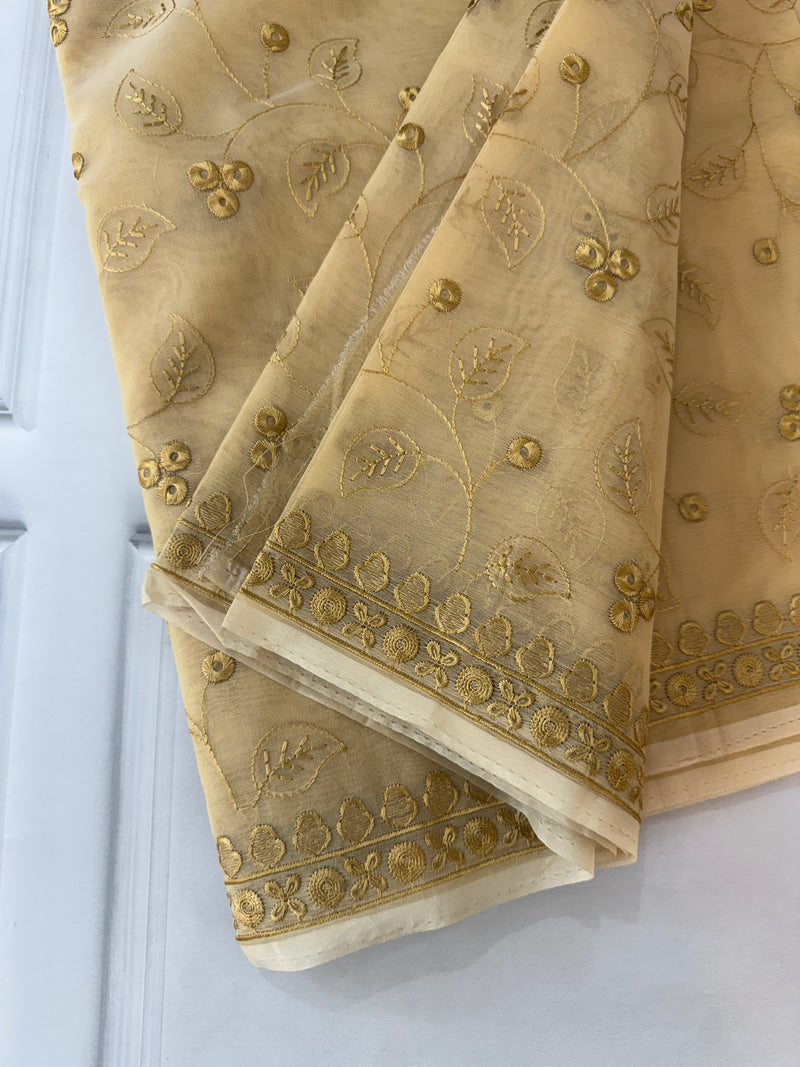 Banarasi kora oraganza saree with embroidery  MKOS321 Darkcream