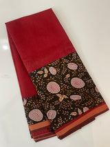 Soft semi Chanderi saree with zari border MS9871 Maroon & Black