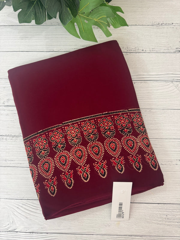 Pure Ajrakh Georgette saree MGS76- Maroon
