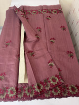 Crushed Blended tussar silk saree with embroidery- MSB7666 Rosewood