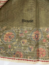 Kalamkari Printed Blended matka Tussar silk saree with kant work JSDNIYY