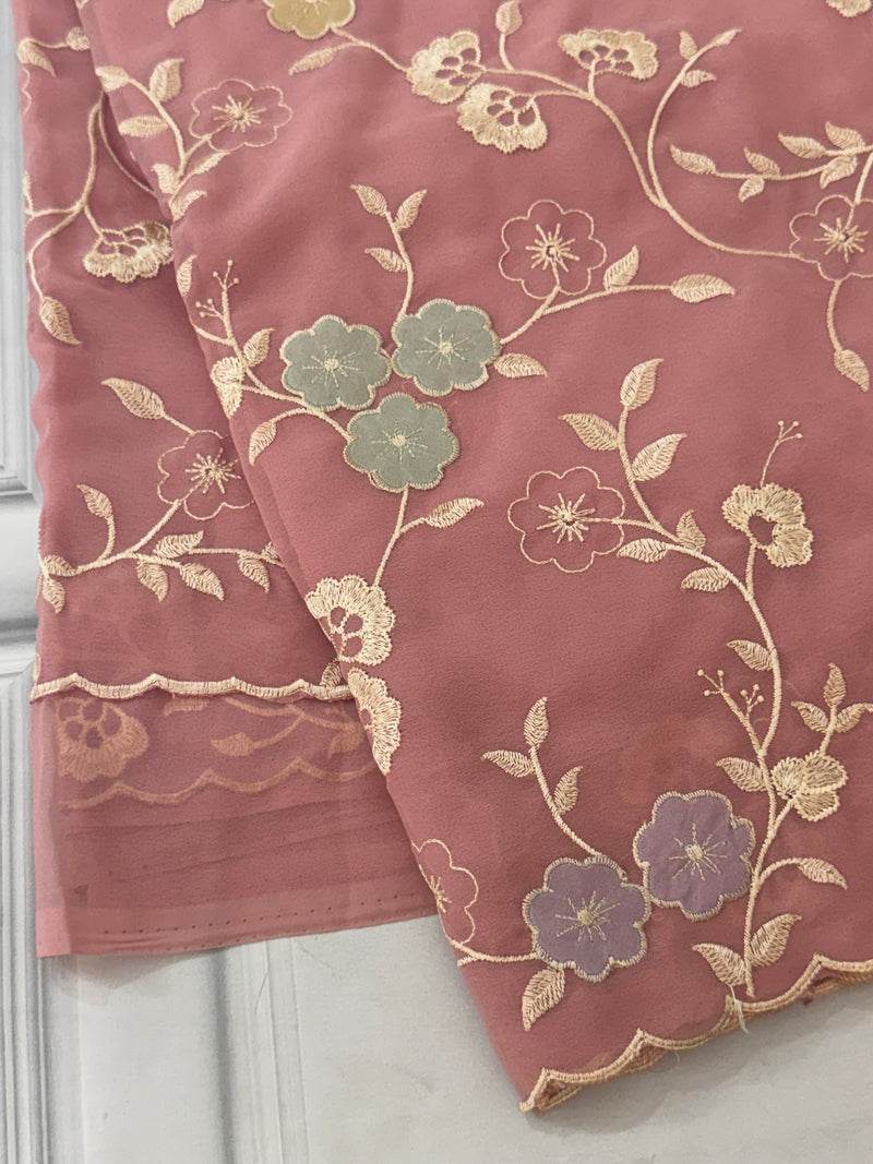 Pure Georgette saree with embriodery and applique work MS15567 PeachyPink