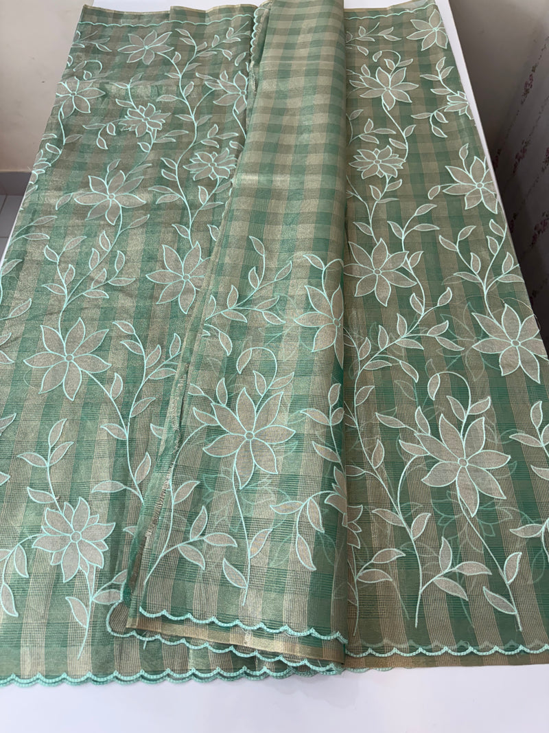 Tissue Silk applique work saree MSH133 Design 2 - JadeGreen