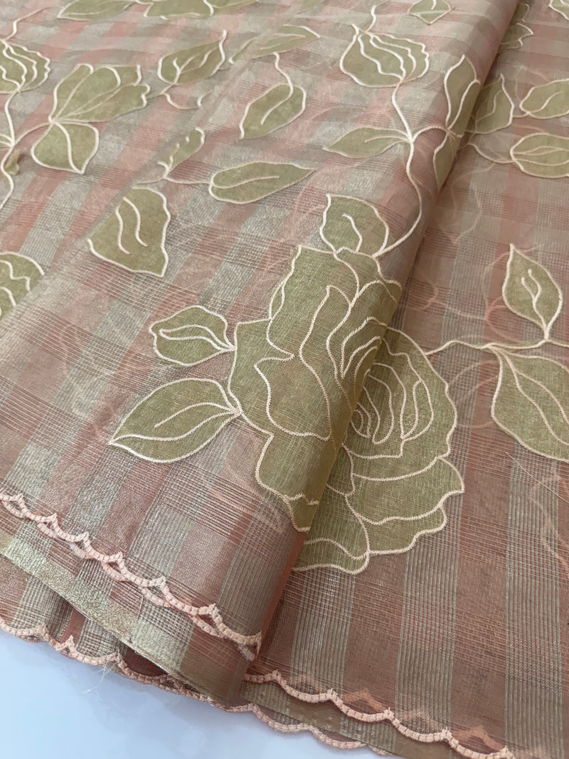 Tissue Silk applique work saree MSH133 Design 1- Peach