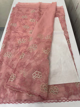 Glassy tissue organza saree with embroidery FKSF788 PeachPink