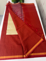 Mangalagiri Silk Cotton Saree with zari checks MS90321 RustOrange