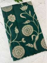 Viscose organza saree with applqiue work - MSH930 DarkGreen