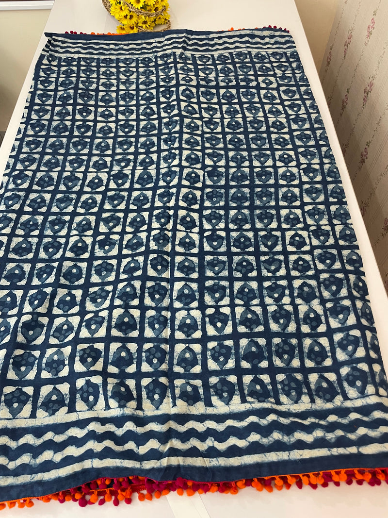Pure mul cotton hand block printed saree SKSRMY