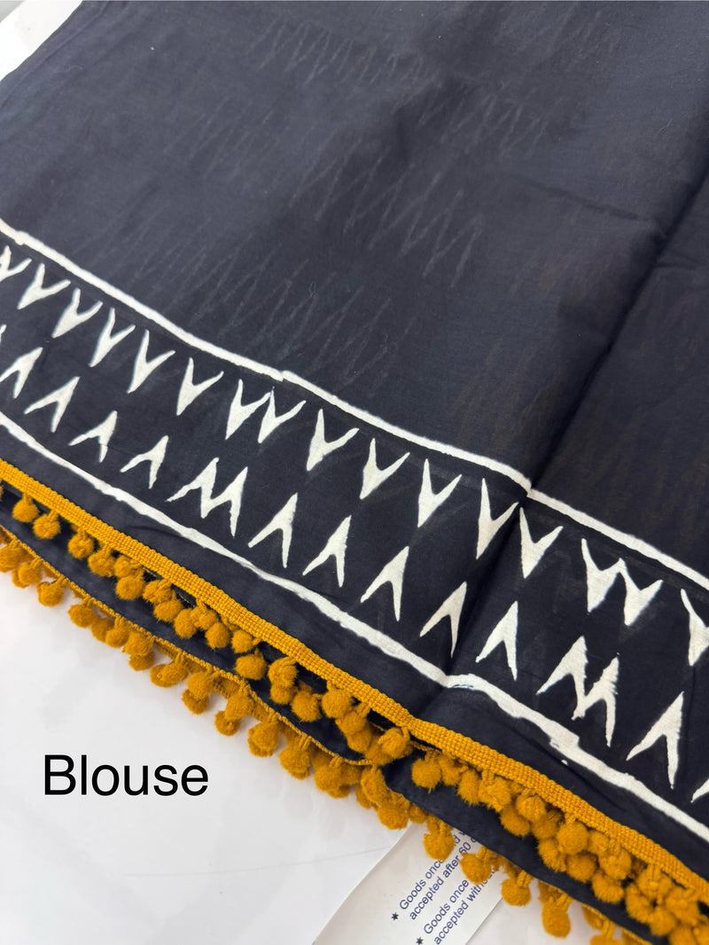 Pure mul mul cotton hand block printed saree SKRTHT