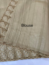 Semi tussar saree with cutwork MSHK566 Chiku