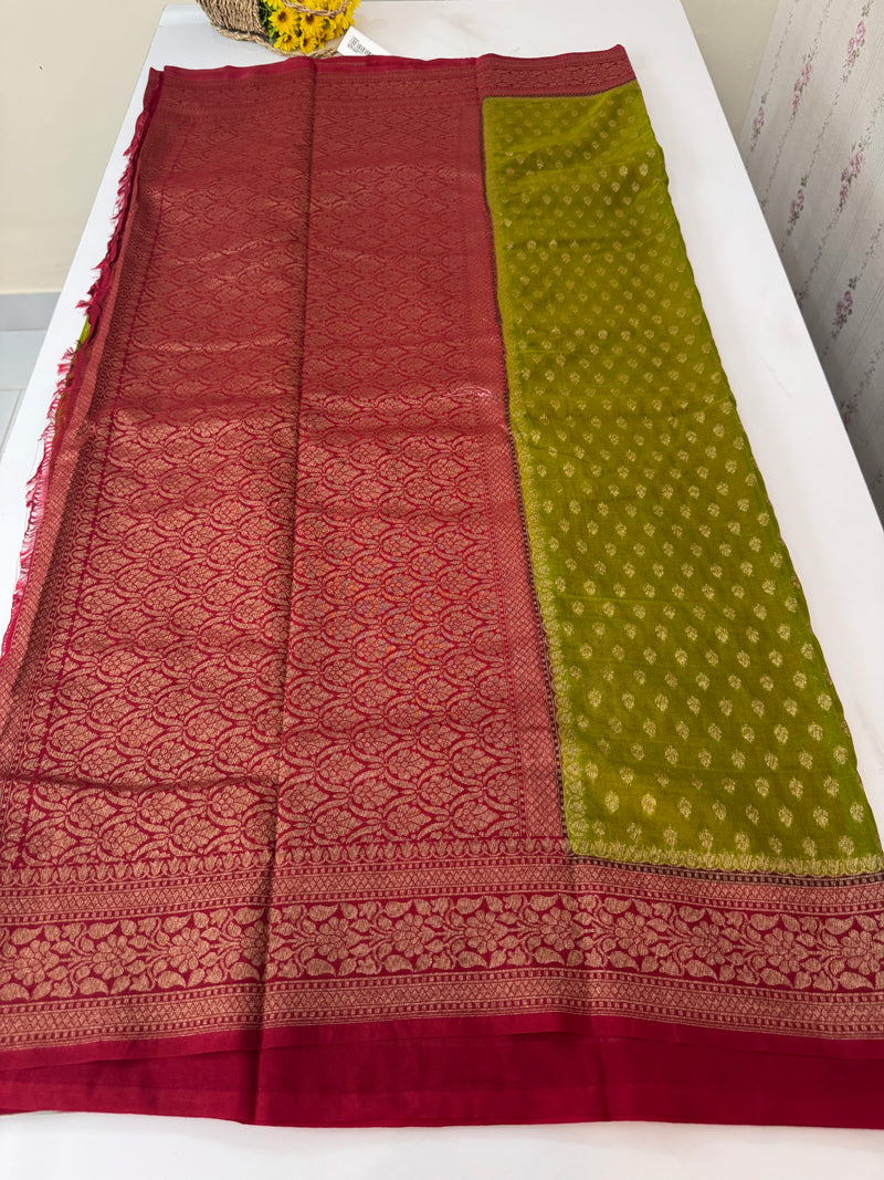 Banarasi viscose Georgette saree MKGS611 - ParrotGreen to Maroon