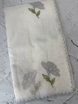 Moonga checks saree with applique work MS81789 - White to Grey