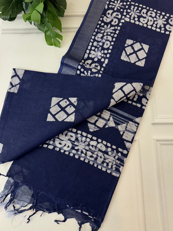 Indigo Semi linen saree MLS877