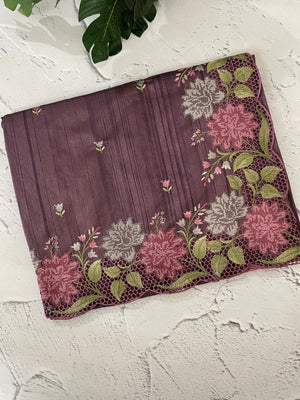 Cutwork Semi tussar saree with cross stitch embroidery MTSS855