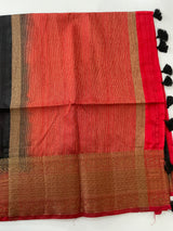 Soft silk sarees with contrast pallu & blouse MJL890Black and Red