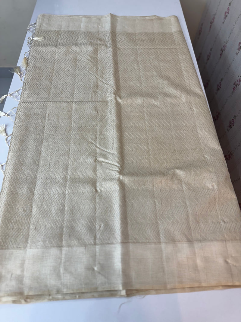 Blended tussar saree with embriodery - MS8665 Pearl Cream