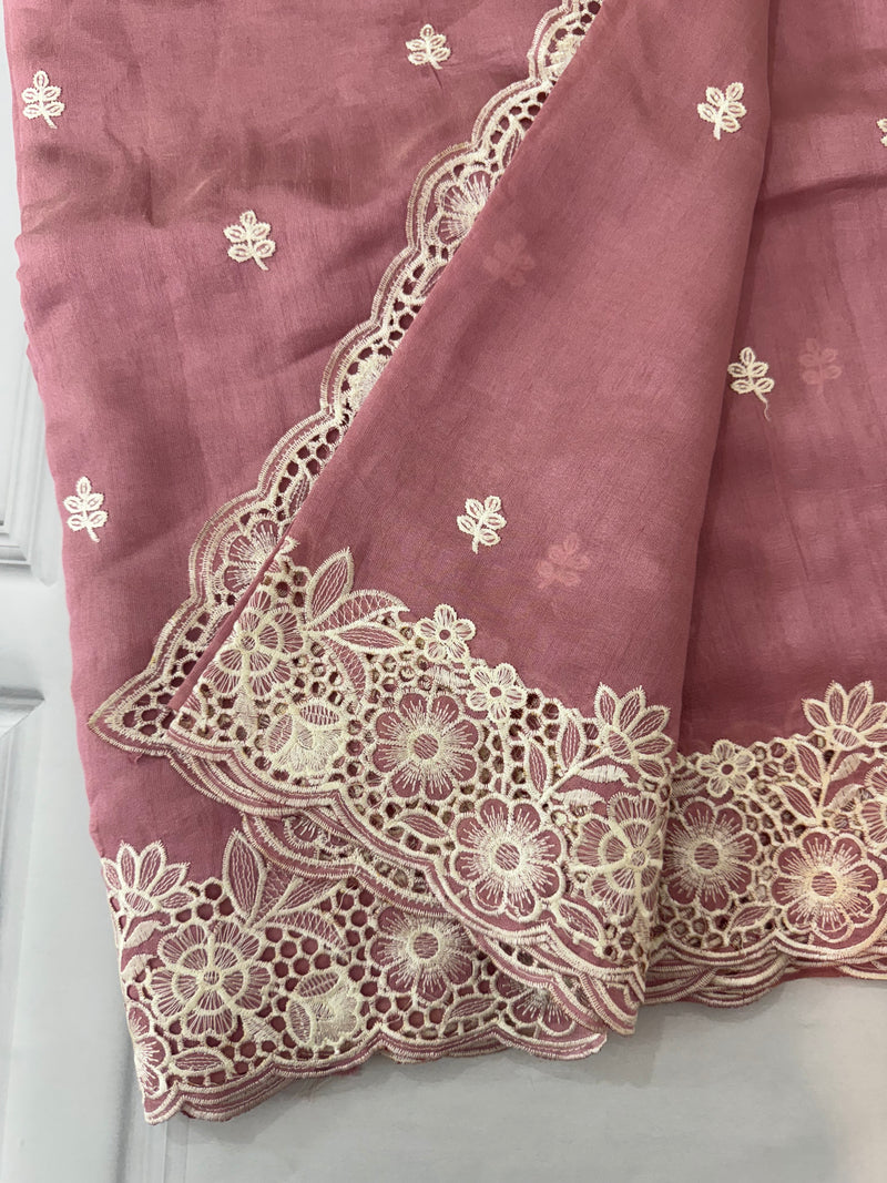 Kosa Tussar silk saree with cutwork borders - SSKW155